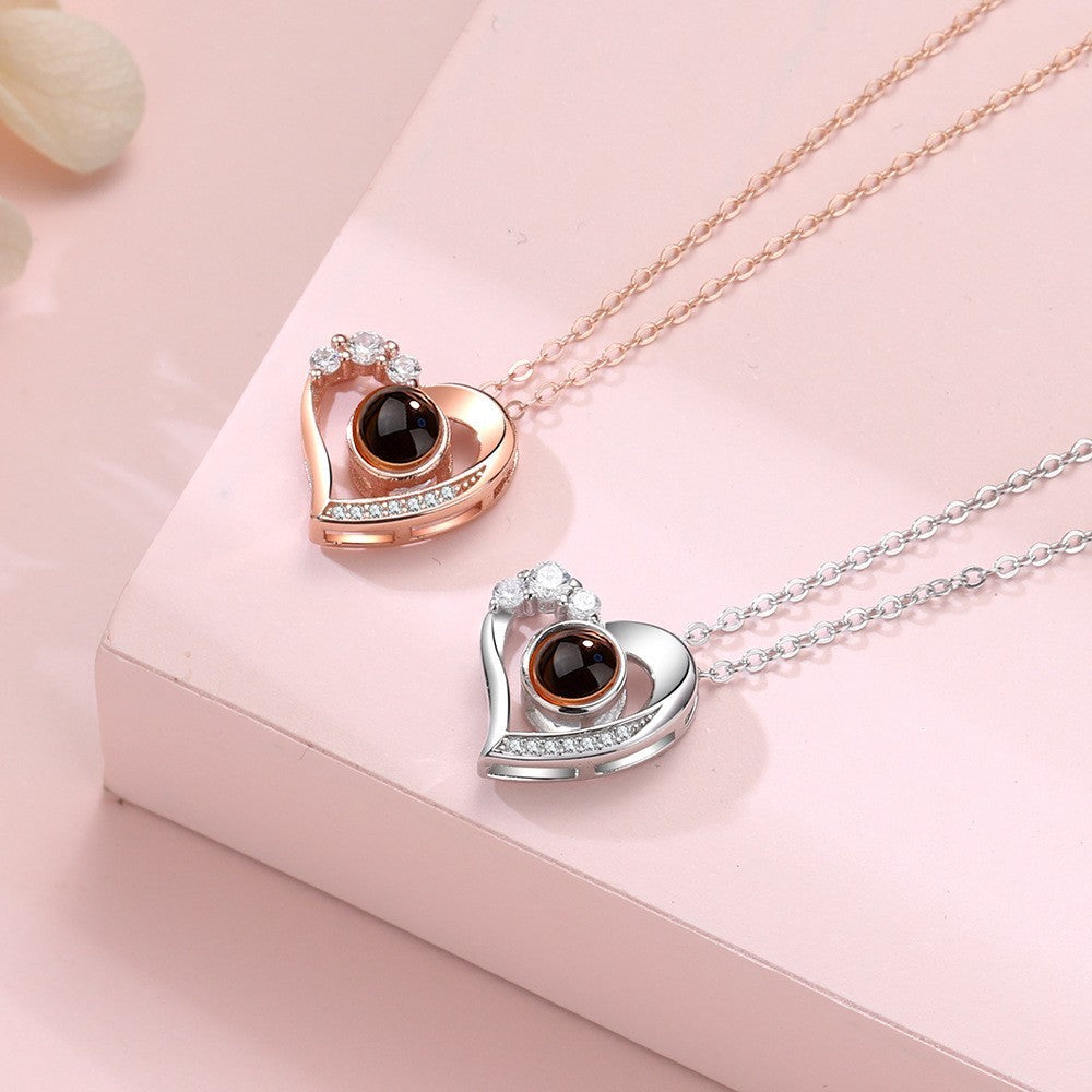 Flag Village 925 Silver Necklace Female Personality Projection Color Photo I Love You 100 Language Gifts