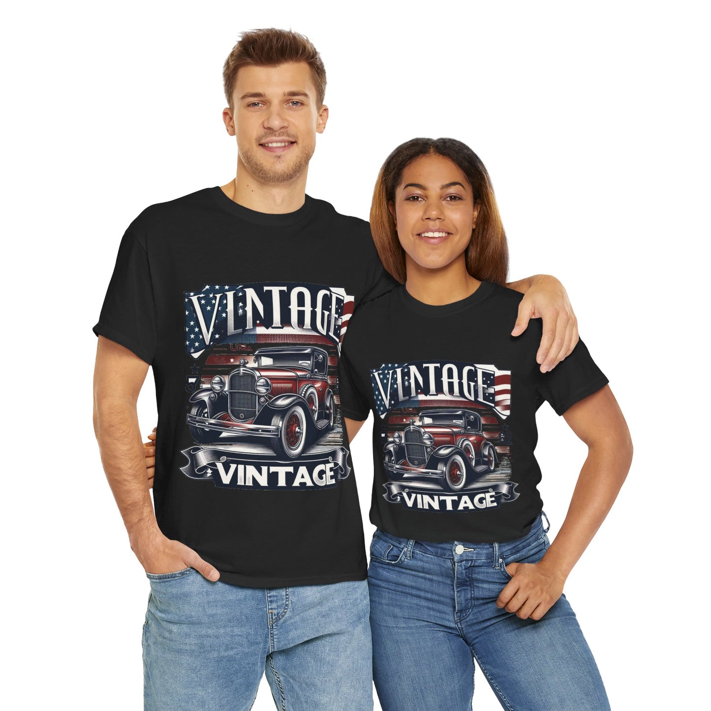 Flag Village USA Vintage Car Flag T-SHIRT Heavy Cotton Tee USA0020