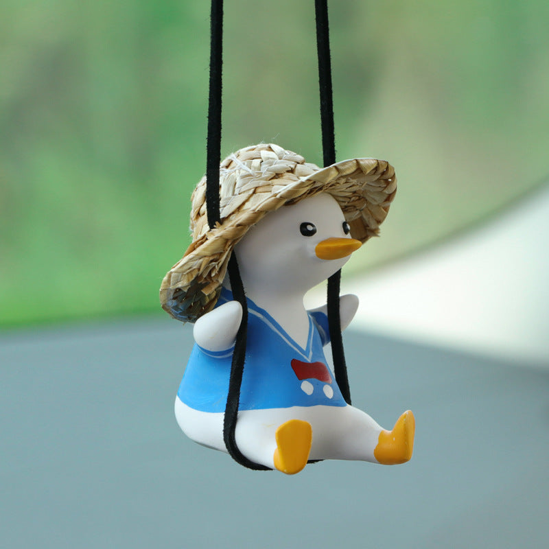 Flag Village Car Pendant Cute Anime Little Duck Swing Auto Rearview Mirror Hanging Ornaments Interior Decoraction Accessories For Girls Gifts