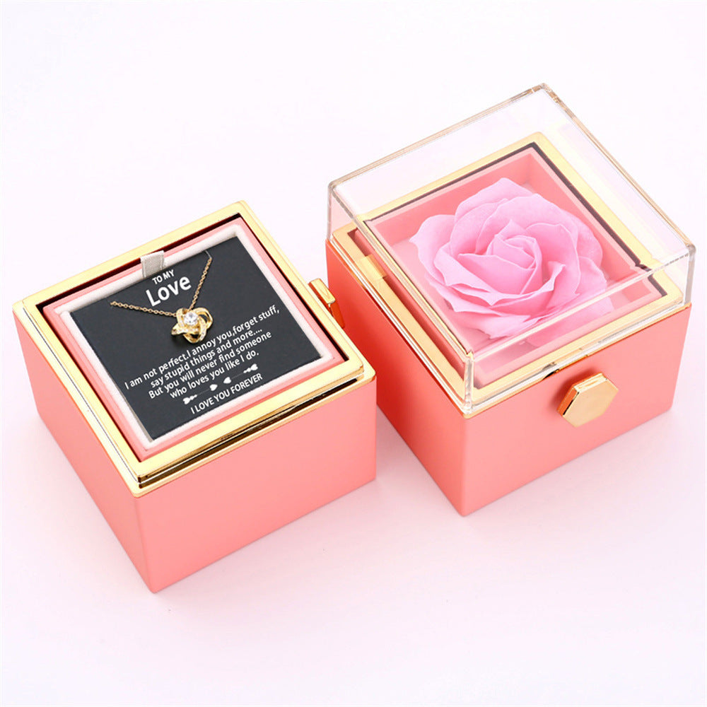 Flag Village Rotating Soap Rose Jewelry Packing Box Necklace Gift Set