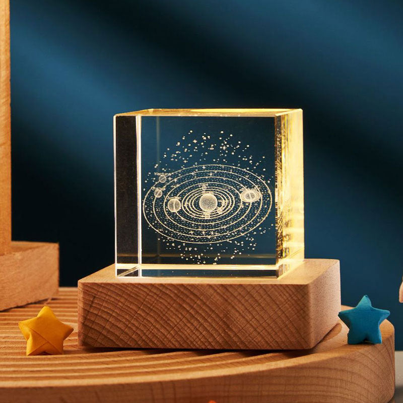 Flag Village 3D Transparent Crystal Cube Desktop Decoration Small Night Lamp Bedroom Home Decor For Kids Party Children Birthday Gifts