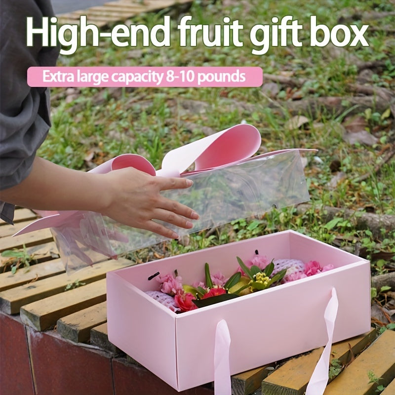 Flag Village 1 Set Of 5pcs Fruit Gift Box, Bow Flower Box, Transparent Fruit Flower Gift Box, Rose Flower Box, Valentine's Day DIY Portable Flower Cake Box, Fruit Gift Box