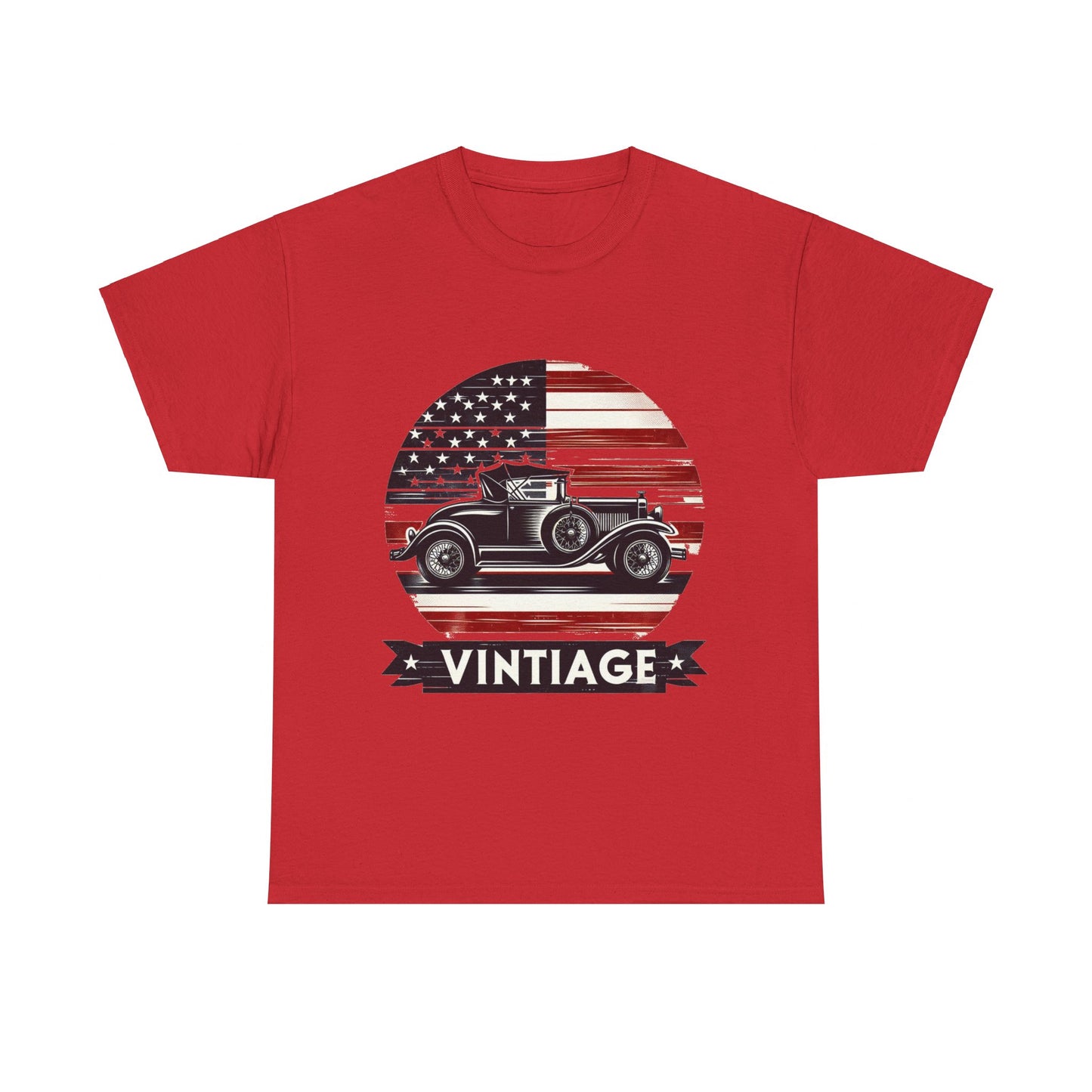Flag Village USA Vintage Car Flag T-SHIRT Heavy Cotton Tee USA0003