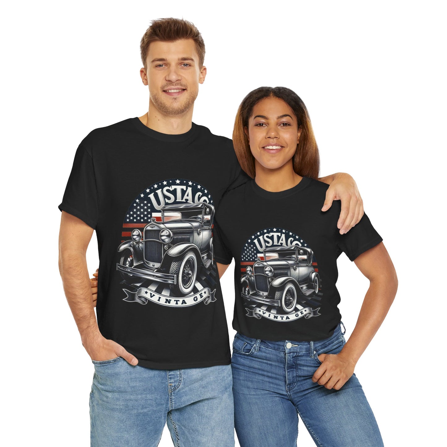 Flag Village USA Vintage Car Flag T-SHIRT Heavy Cotton Tee USA0011