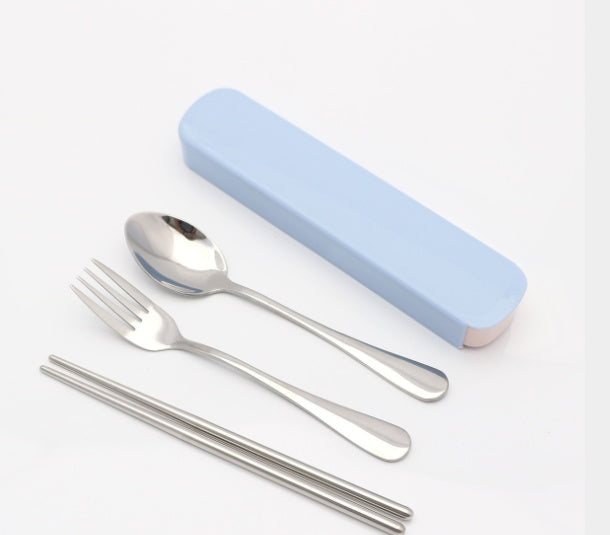 Flag Village Portable stainless steel tableware tableware box three sets of chopsticks spoon suit Student Travel Gift Set