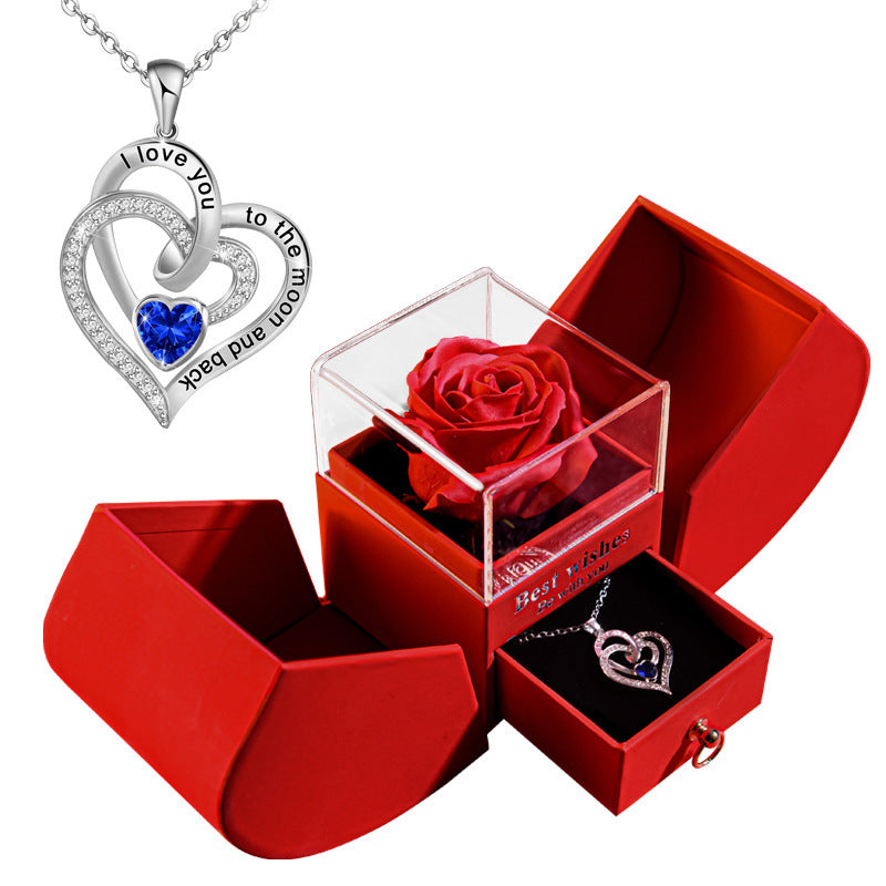 Flag Village Eternal Rose Apple Gift Box Women Necklace Valentine's Day Wedding Jewelry