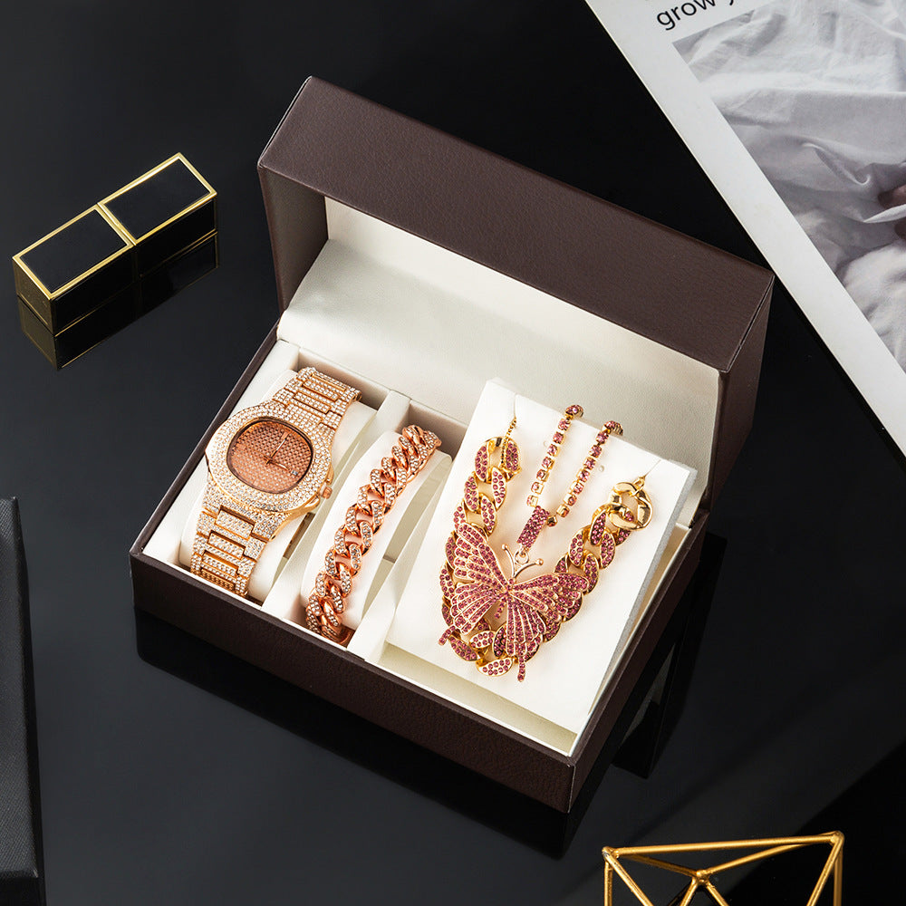 Flag Village Women's Accessories Set Gift Box Chain Butterfly Jewelry Watch