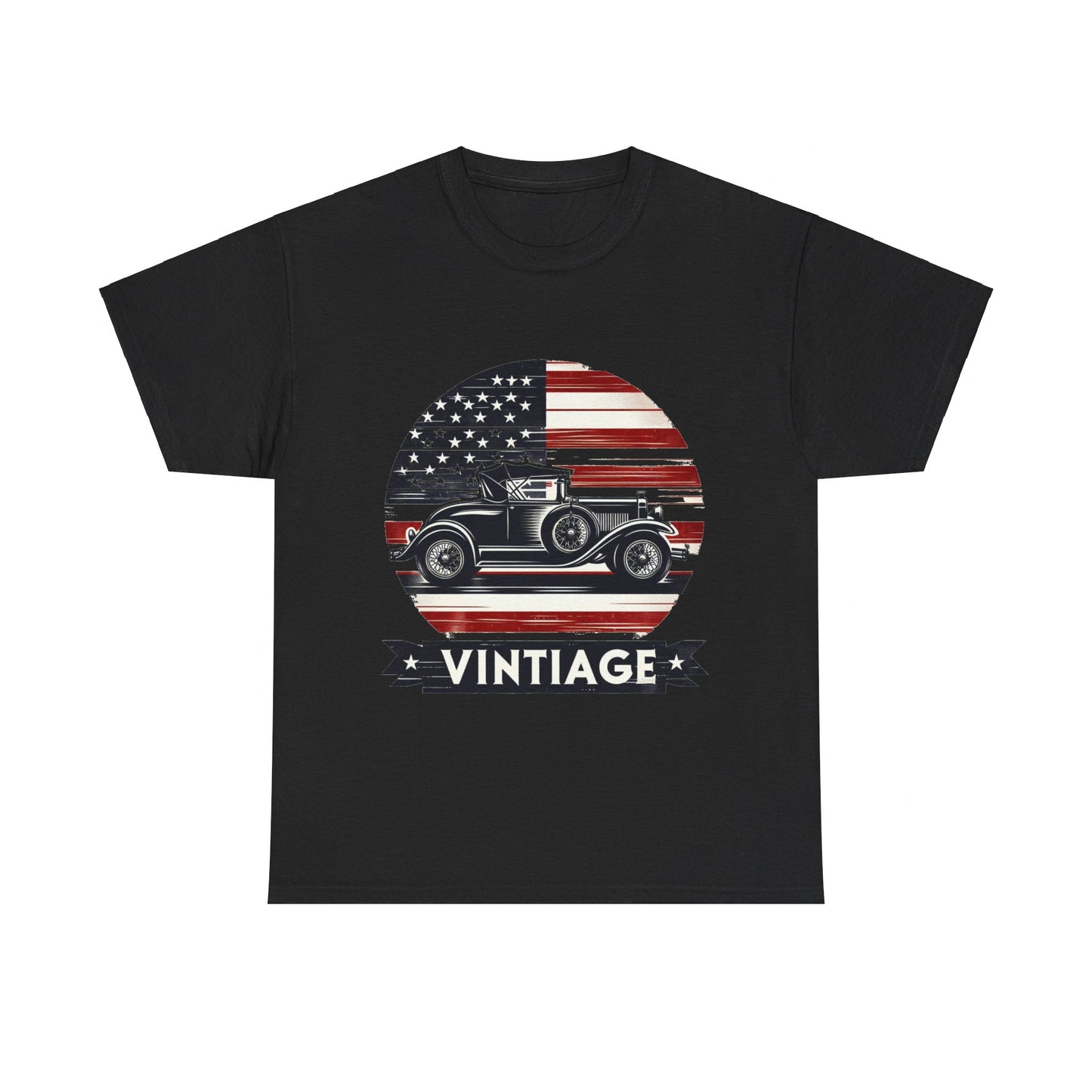 Flag Village USA Vintage Car Flag T-SHIRT Heavy Cotton Tee USA0003