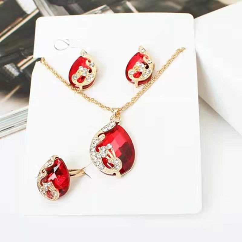 Flag Village Women's Suit Gift 5-piece Set Watch Bracelet Ring Necklace Earrings Combination Gift Box
