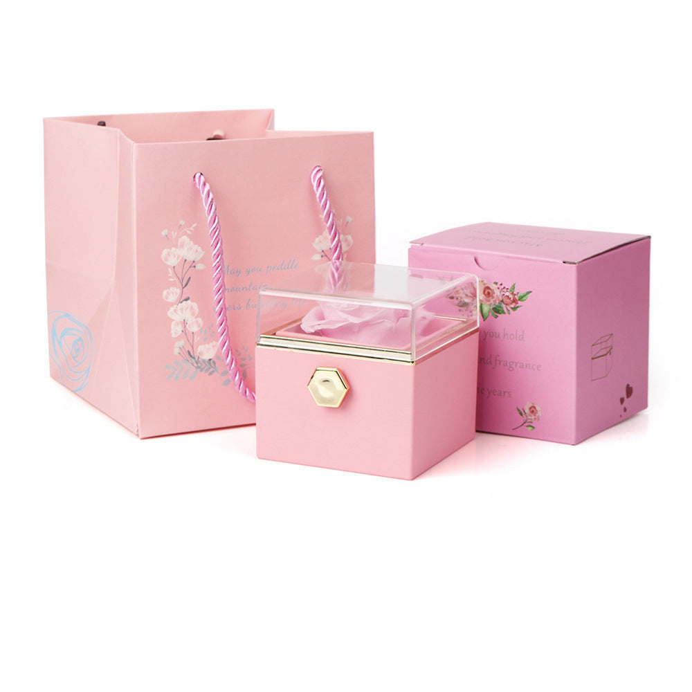 Flag Village Rotating Soap Rose Jewelry Packing Box Necklace Gift Set