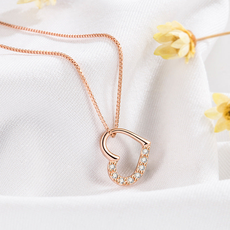 Flag Village S925 Sterling Silver Love Heart Pendant Necklace For Women Fashion Jewelry Ladies Gold Color Clavicle Chain High Quality Jewelry Gifts