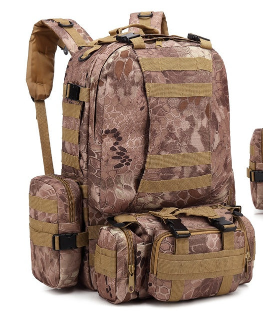 Flag Village Men's Travel Backpack Oxford Cloth Outdoors Backpack Army Camouflage Tactics Double Shoulder Bag Mountaineering Large Combination Backpack
