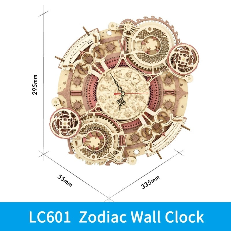 Flag Village Robotime ROKR Zodiac Wall Clock 3D Wooden Puzzle Model Assembly Toys Gifts for Children Kids Teens LC601 Support Dropshipping