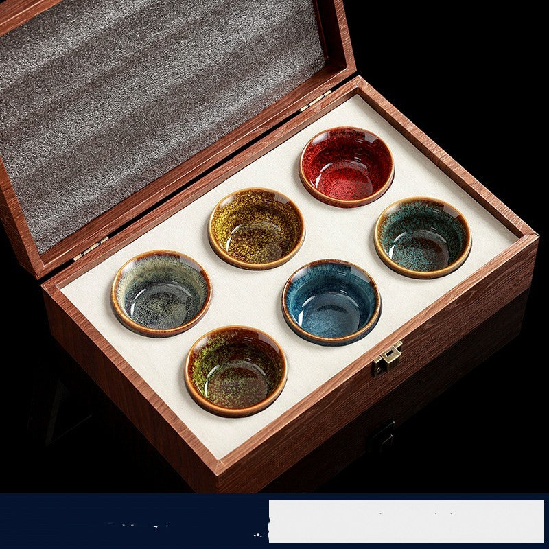 Flag Village High-grade Ceramic Small Tea Bowl Tasting Cups Tealight Gift Box Set