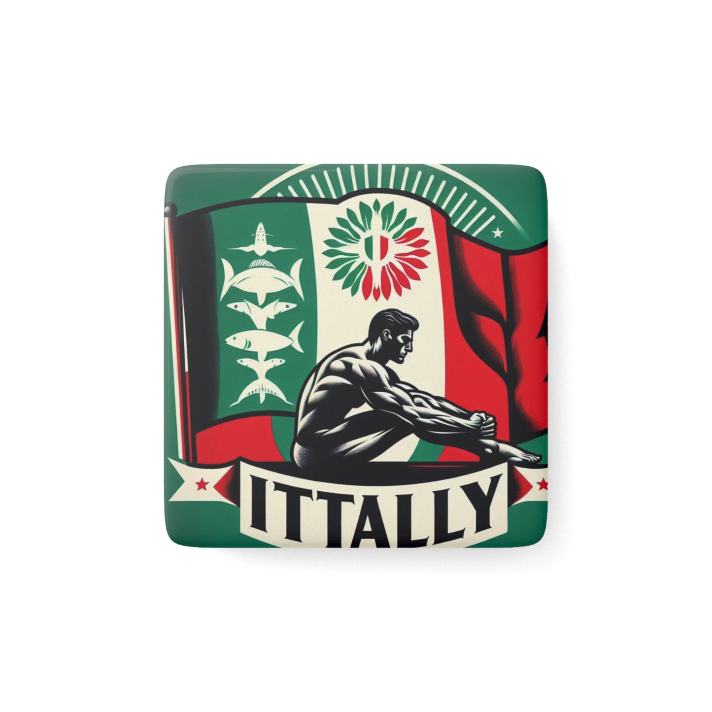 Flag Village Italy Flag Sporting Porcelain Magnet, Square ITA0005