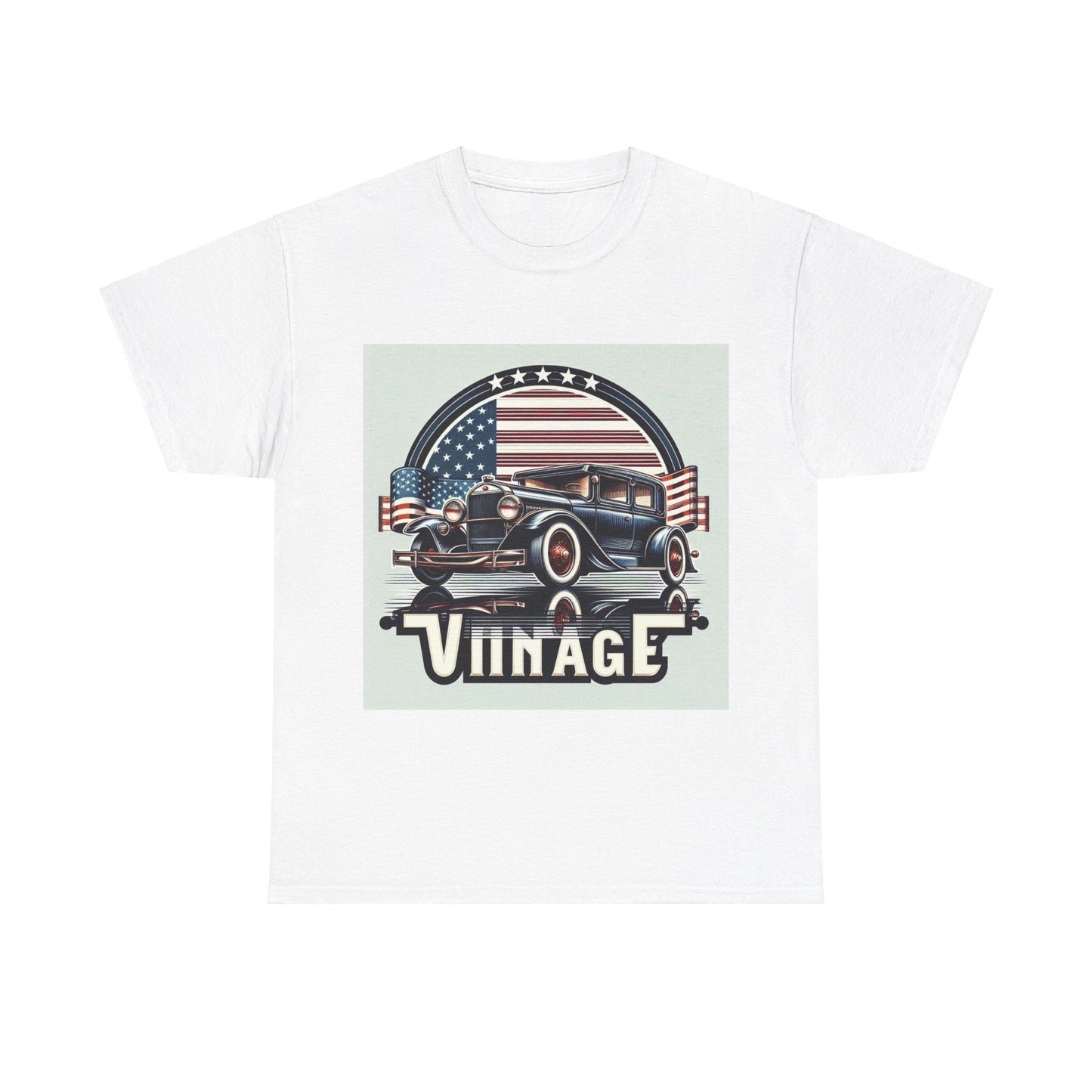 Flag Village USA Vintage Car Flag T-SHIRT Heavy Cotton Tee USA0009