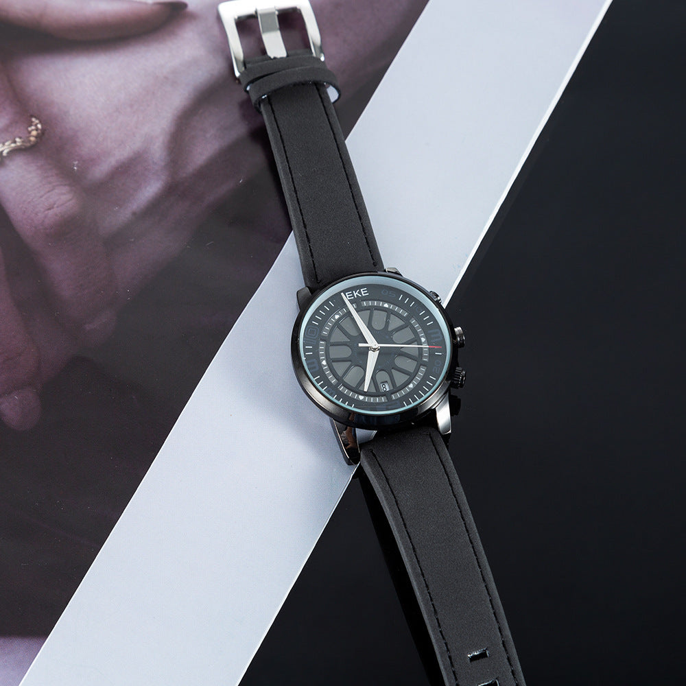 Flag Village 3 Piece Men's Watch Set Gift Box Sports Retro Calendar Quartz Watch Pen Cufflinks