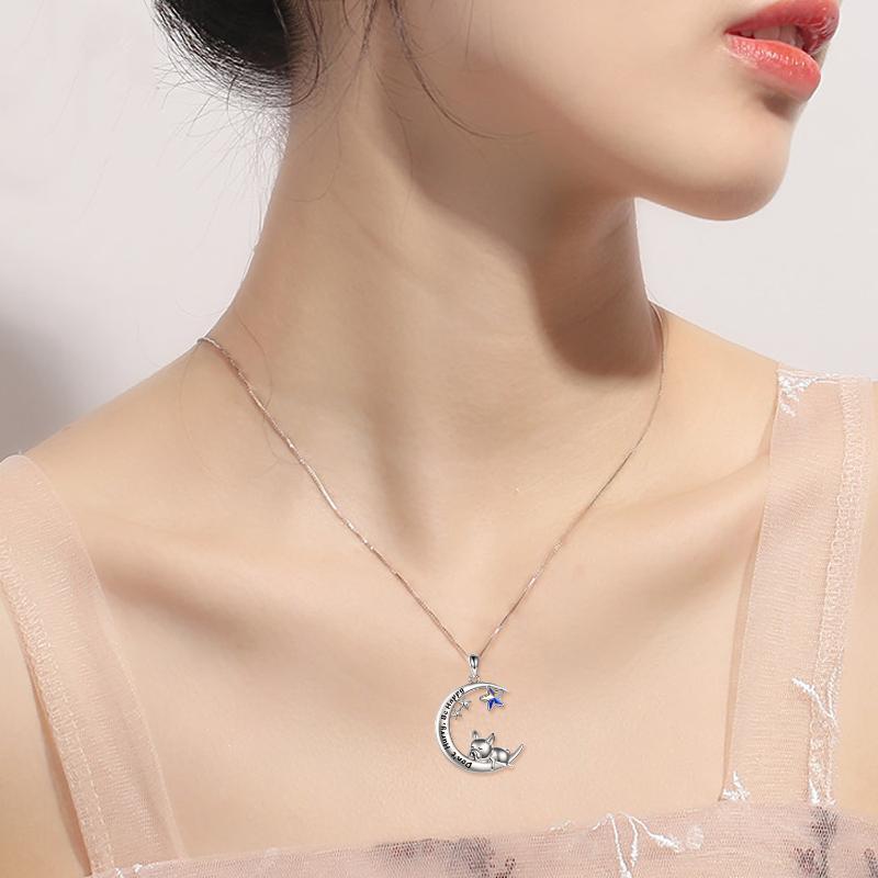Flag Village Sterling Silver French Bulldog Moon Pendant Necklace Jewellery Gifts for Women Girls