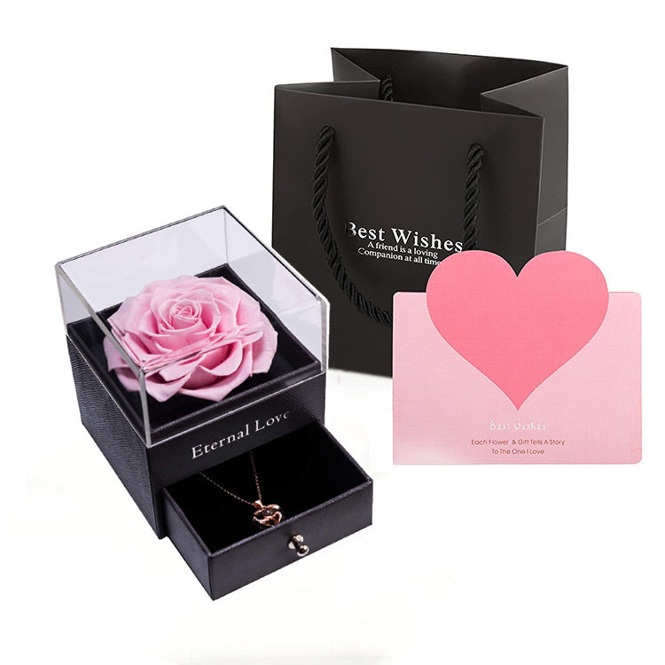Flag Village Preserved Flower Rose Jewelry Box Acrylic Gift Box