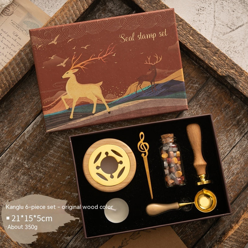 Flag Village Sealing Wax Seal Set Retro Elk Gift Box Wooden Handle