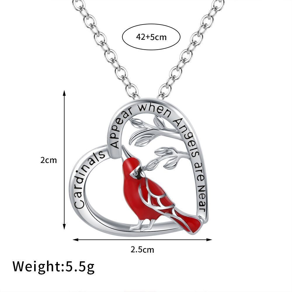 Flag Village Creative Heart Shaped Cardinal Pendant Necklace, Exquisite Party Commemorative Accessory Gift Jewelry Anniversary Party Gifts, Valentine's Day Gift