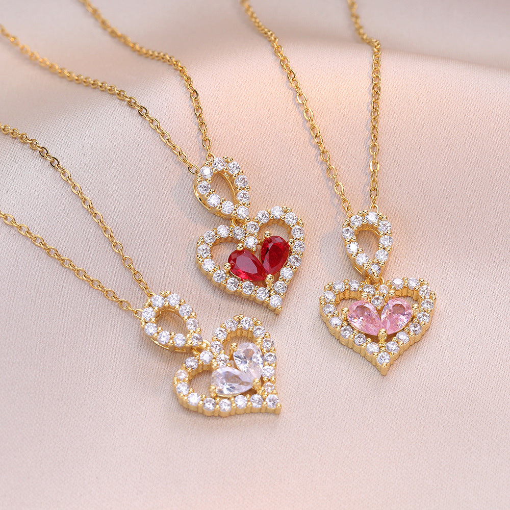 Flag Village Exquisite Luxury Rhinestone Crystal Heart Pendants Necklaces For Women Party Jewelry Gifts Fashion Jewelry