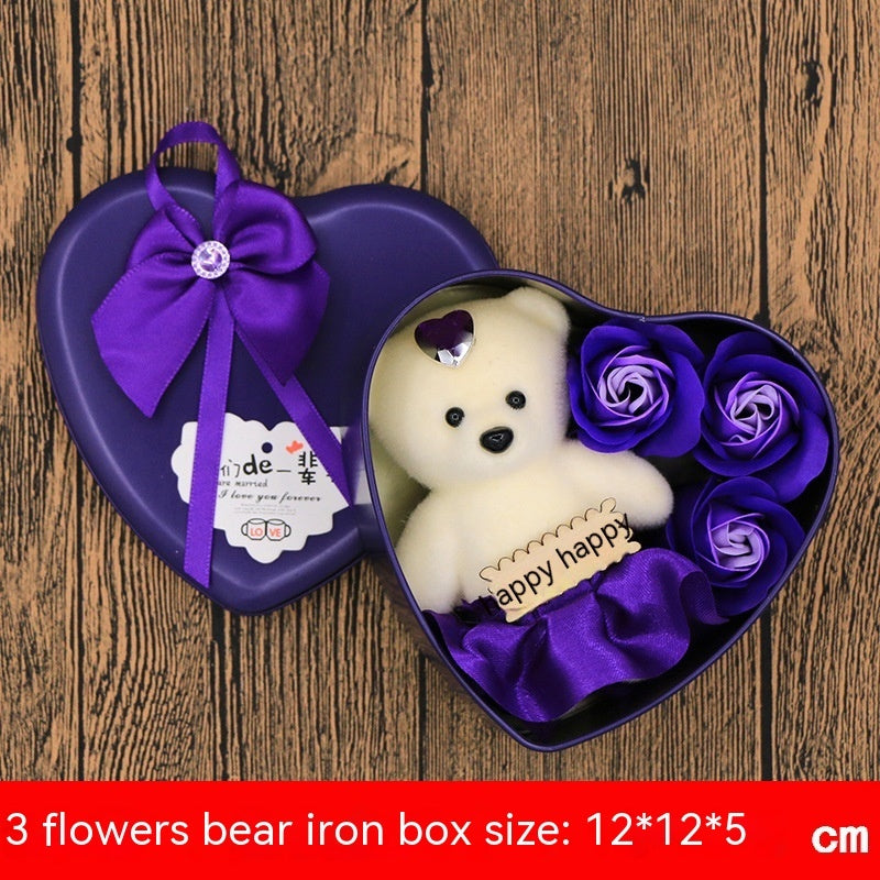 Flag Village Soap Flower Gift Box Valentine's Day Gift Mother's Day Creative Gifts Bear Flower Rose Heart Shaped Tin Box