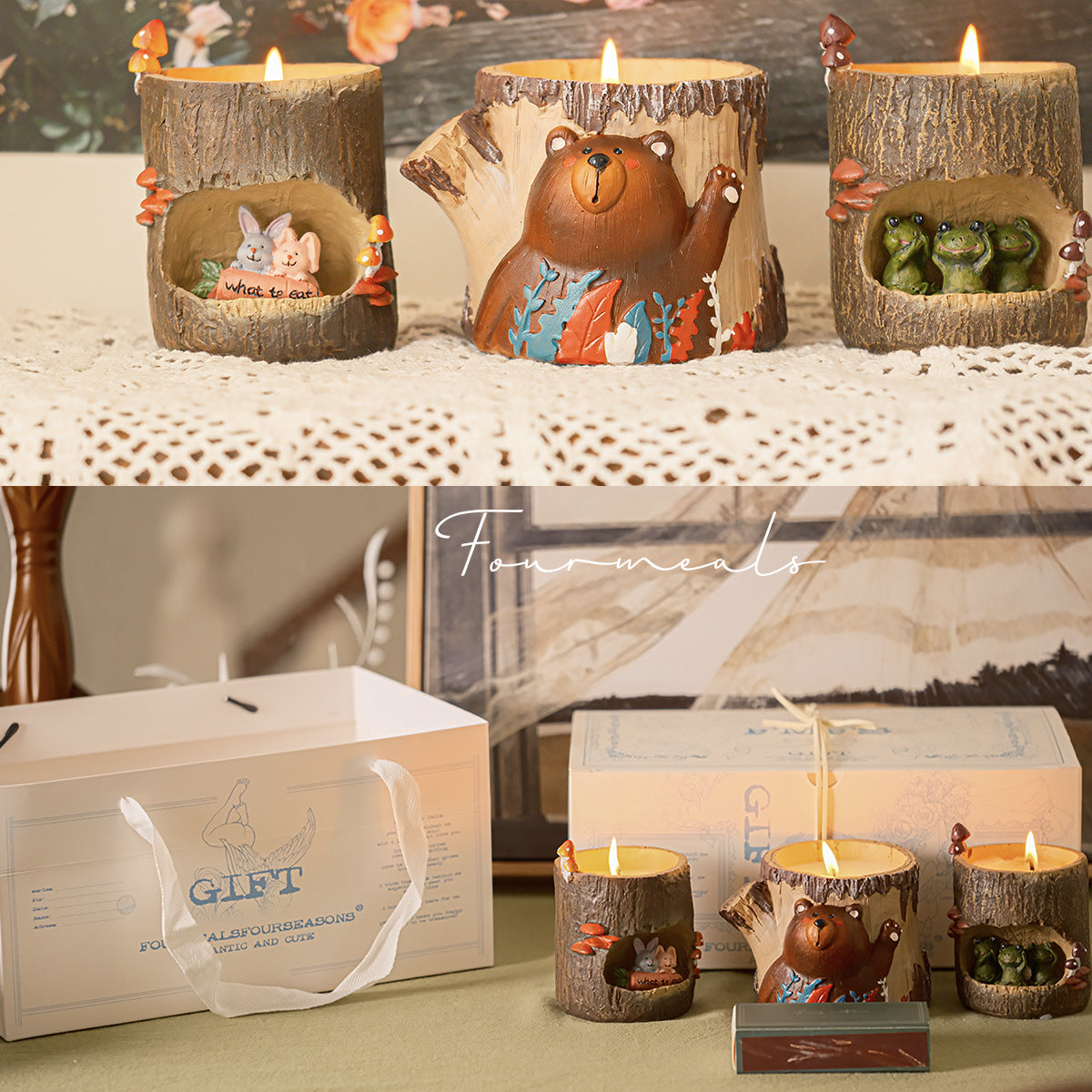 Flag Village 3-piece Set For Girls Girlfriends Cute Aromatherapy Candle Ornaments Birthday Gift Hand Gift Box