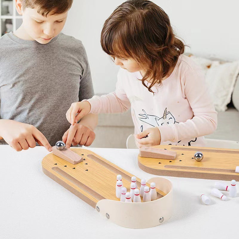 Flag Village Table Top Mini Bowling Game Set-Tabletop Wooden Board Mini Arcade Desktop Tiny Bowling Shooting Alley Office Desk Stress Relief Gadgets Small Finger Toys Gag Gifts For MenWomen Kids Teens Boys