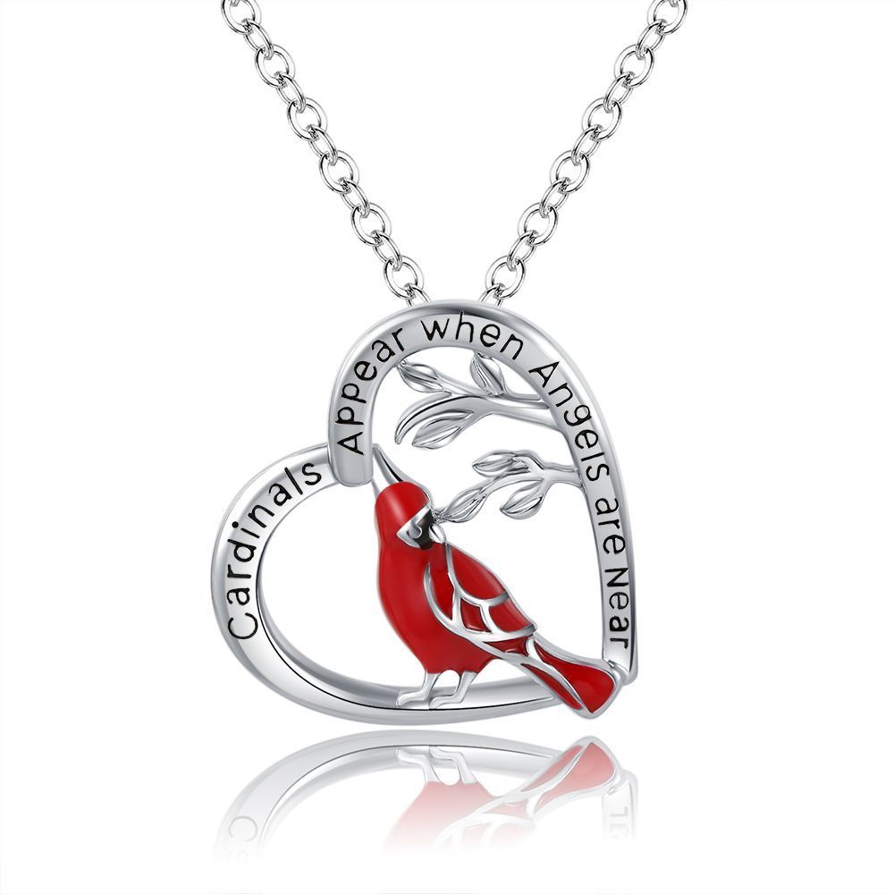 Flag Village Creative Heart Shaped Cardinal Pendant Necklace, Exquisite Party Commemorative Accessory Gift Jewelry Anniversary Party Gifts, Valentine's Day Gift