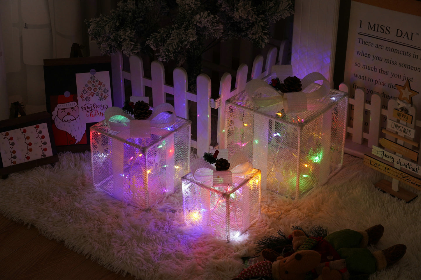 Flag Village Remote Control Christmas Gift Box Lights Christmas Three-piece Decoration