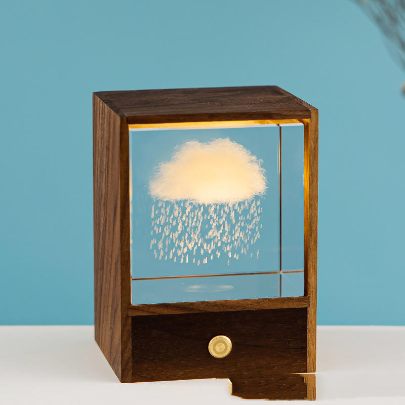Flag Village Wooden Box Square Crystal Ball Elk Cloud Night Light Christmas Birthday Gift