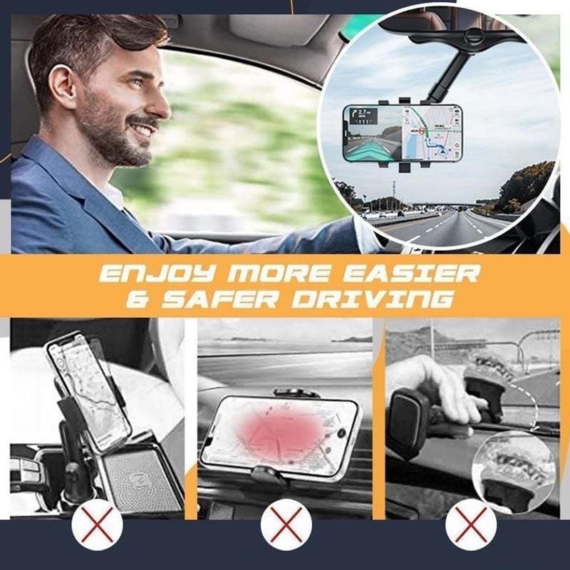 Flag Village Auto Tools Rearview Mirror Phone Holder For Car Rotatable And Retractable Car Phone Holder Multifunctional 360 Rear View Mirror Phone Holder Suitable For All Mobile Phones And All Car
