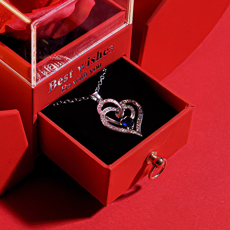 Flag Village Eternal Rose Apple Gift Box Women Necklace Valentine's Day Wedding Jewelry