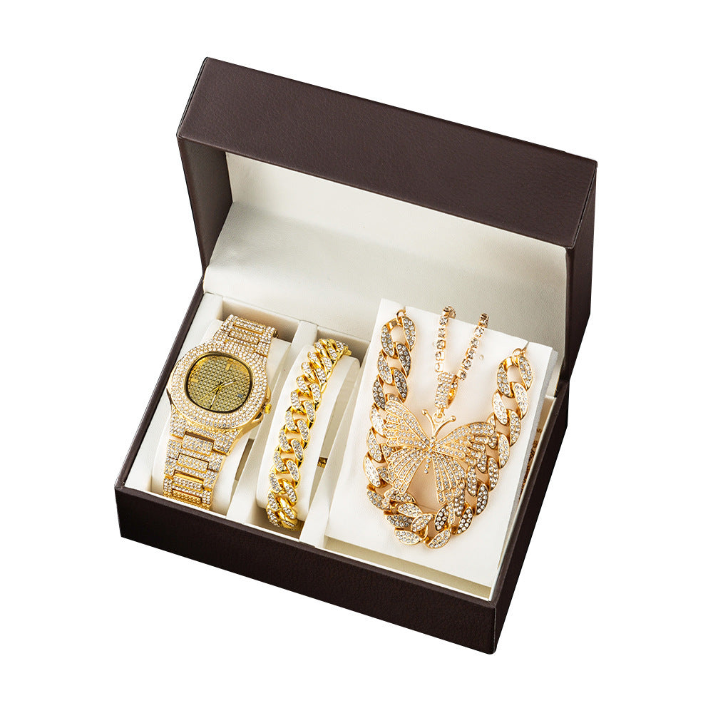 Flag Village Women's Accessories Set Gift Box Chain Butterfly Jewelry Watch