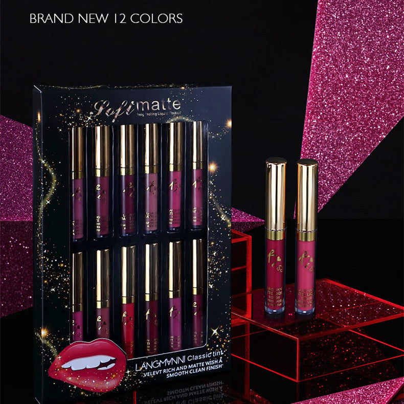 Flag Village 12 Colors Matte Lip Gloss Set Matte Lasting Matte Lip Gloss Gift Box