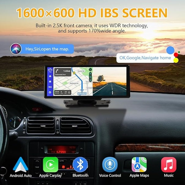 Flag Village Auto Tools Portable Wireless Carplay With 2.5K Camera, 1080P Back Cam 9.3inches Ultra HD Android Auto Car Play Screen For Car DVR Loop Recording, Bluetooth GPS Navigation Touch Drive Screen With FM Radio System
