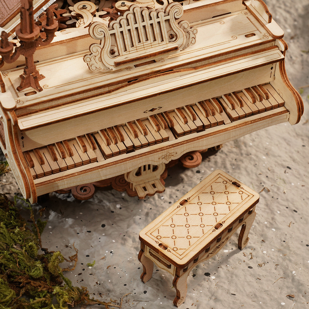 Flag Village Robotime 223pcs 3D Wooden Puzzle Magic Piano Mechanical Music Box Toy Gift Desk Gift For Men Women Hobby AMK81