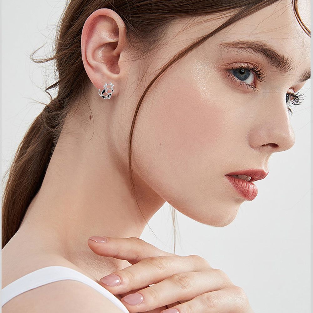 Flag Village Cow Earrings 925 Sterling Silver Cow Stud Earrings for Women Cow Gifts for Birthday