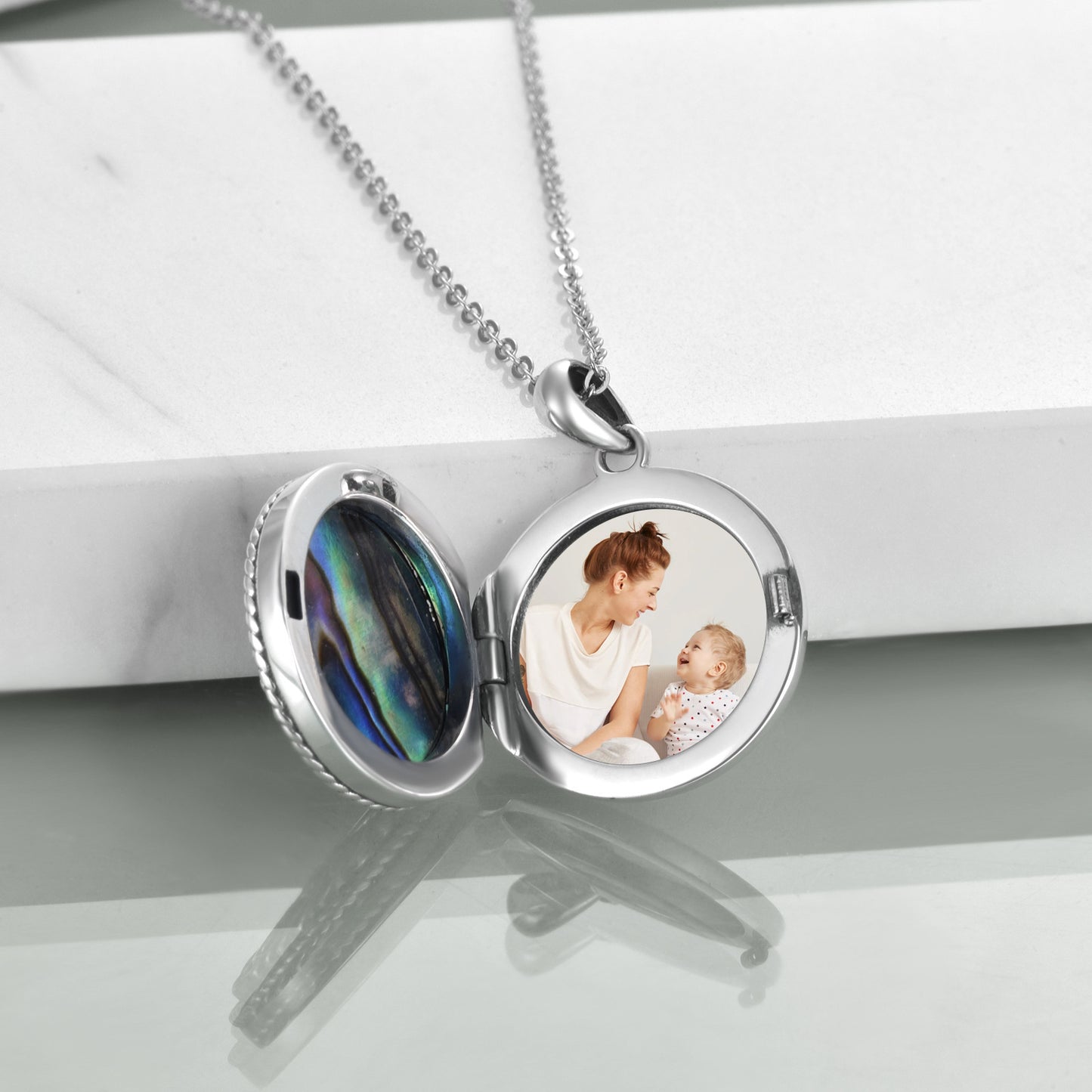 Flag Village Tree of Life Locket Necklace Jewelry for Women Sterling Silver Celtic Family Tree Abalone Shell Lockets Jewelry Gifts for Mom Daughter
