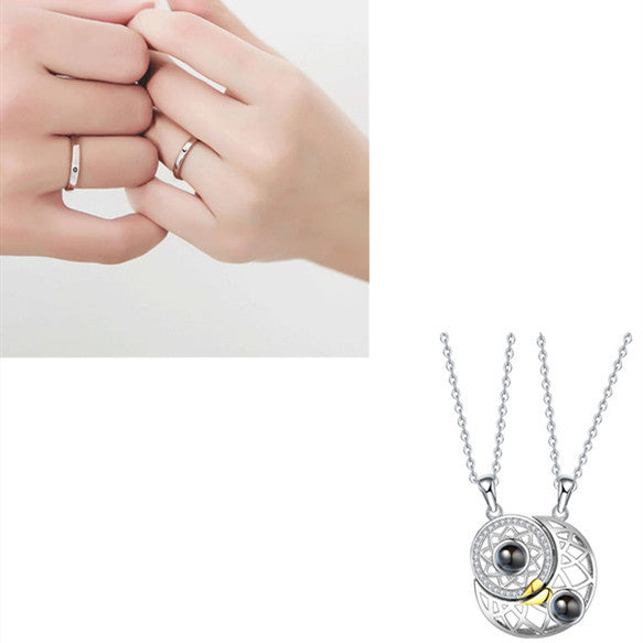 Flag Village Sun Moon Shape Couple Personalized Necklaces Wedding Birthday Jewelry Languages I Love You Projection Pendant Necklace Gifts