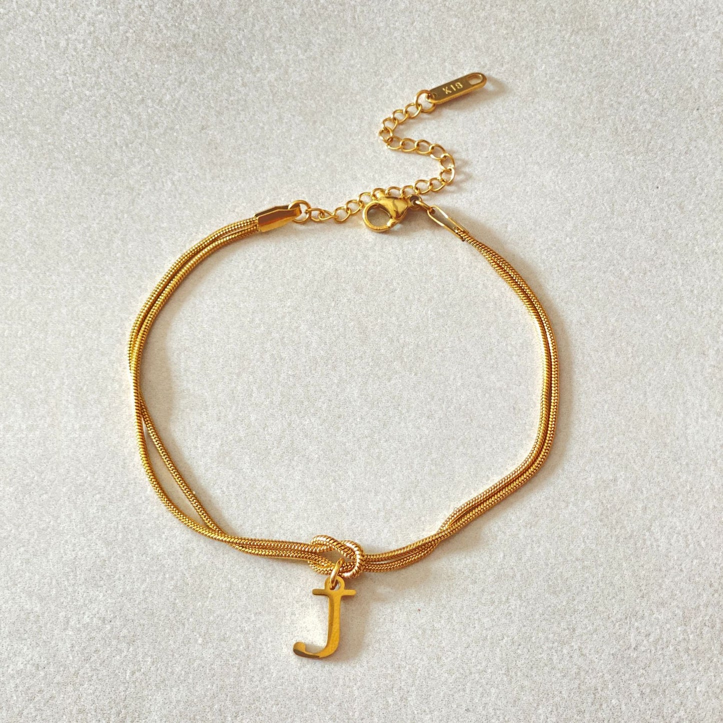 Flag Village New Letter A-Z Love Knot Bracelets For Women Couple Gold Color Dainty Snake Chain Charm Bracelet Stainless Steel Jewelry Gift Valentine's Day Gifts