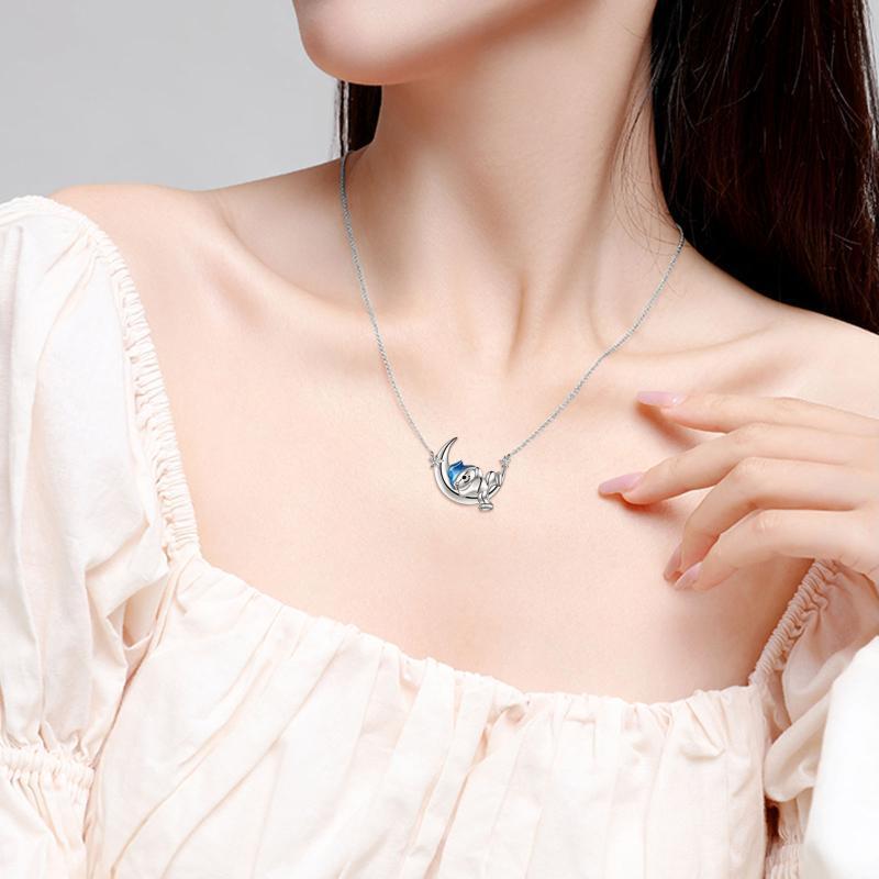 Flag Village Sterling Silver Bear Necklace Bear Moon Pendant Cute Animal Jewelry Bear Gifts for Women