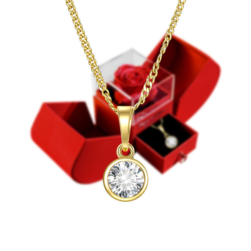 Flag Village Eternal Rose Apple Gift Box Women Necklace Valentine's Day Wedding Jewelry