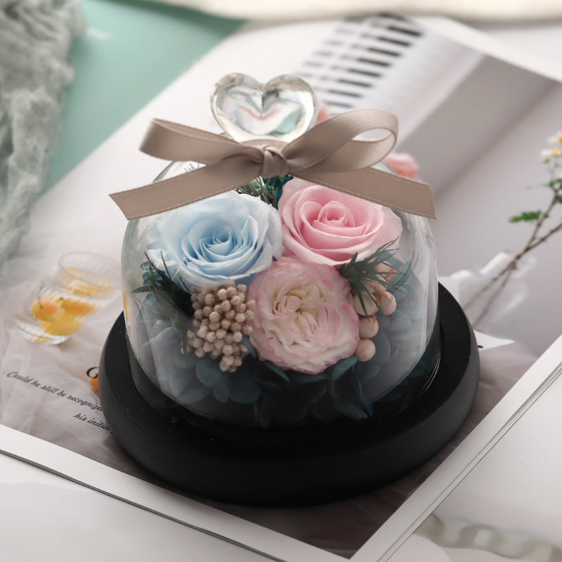 Flag Village Valentine's Day Birthday Gift Gift Box Glass Cover Big Rose Immortal Flower