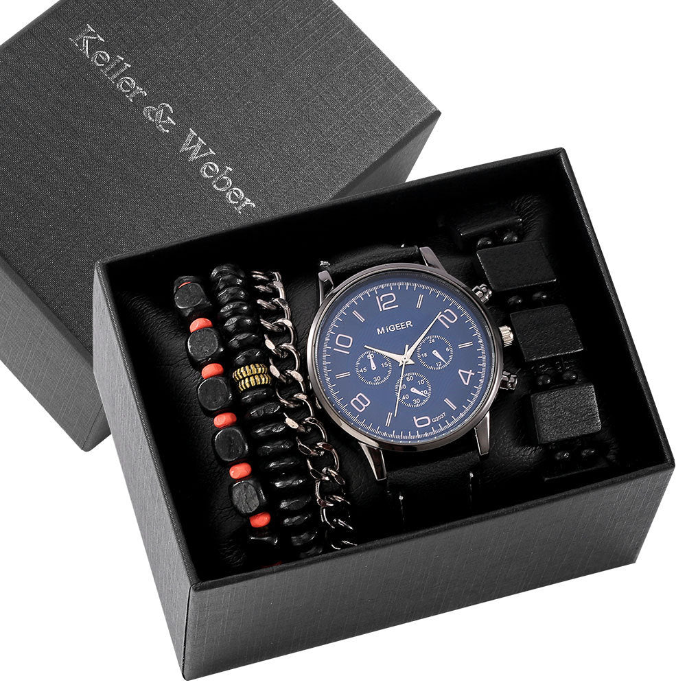 Flag Village Men's Gift Box Set Watch Fashion Watch Bracelet Set Quartz