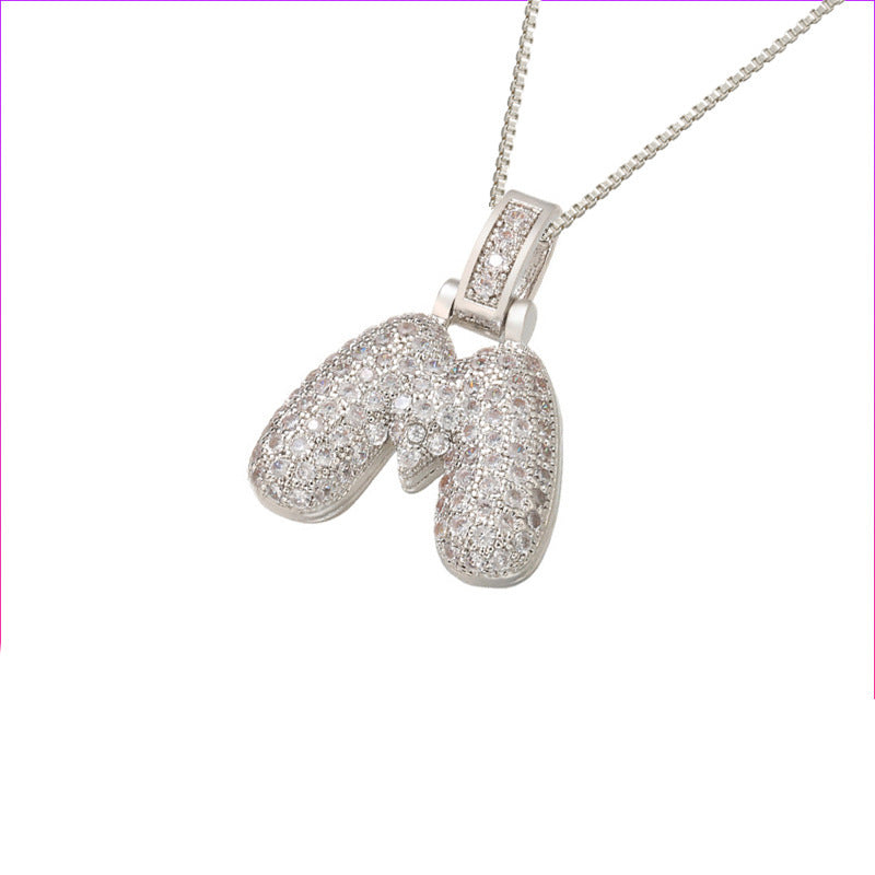Flag Village Clavicle Chain Copper Micro Inlaid Zircon 26 Letter Pendant Necklace For Women's Birthday Jewelry Gifts