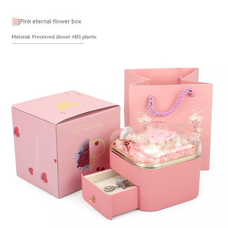 Flag Village Valentines Day Rose Flower Drawer Jewelry Box Earrings Ring Necklace Storage Valentine's Day Gift Box Romantic Jewelry Packaging Box