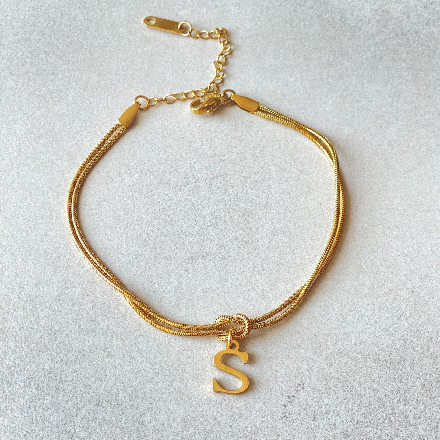 Flag Village New Letter A-Z Love Knot Bracelets For Women Couple Gold Color Dainty Snake Chain Charm Bracelet Stainless Steel Jewelry Gift Valentine's Day Gifts