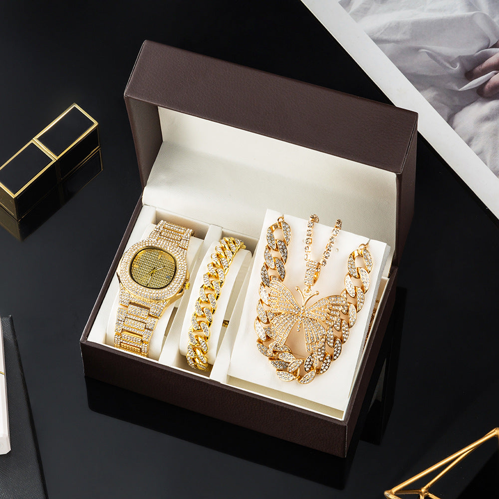 Flag Village Women's Accessories Set Gift Box Chain Butterfly Jewelry Watch